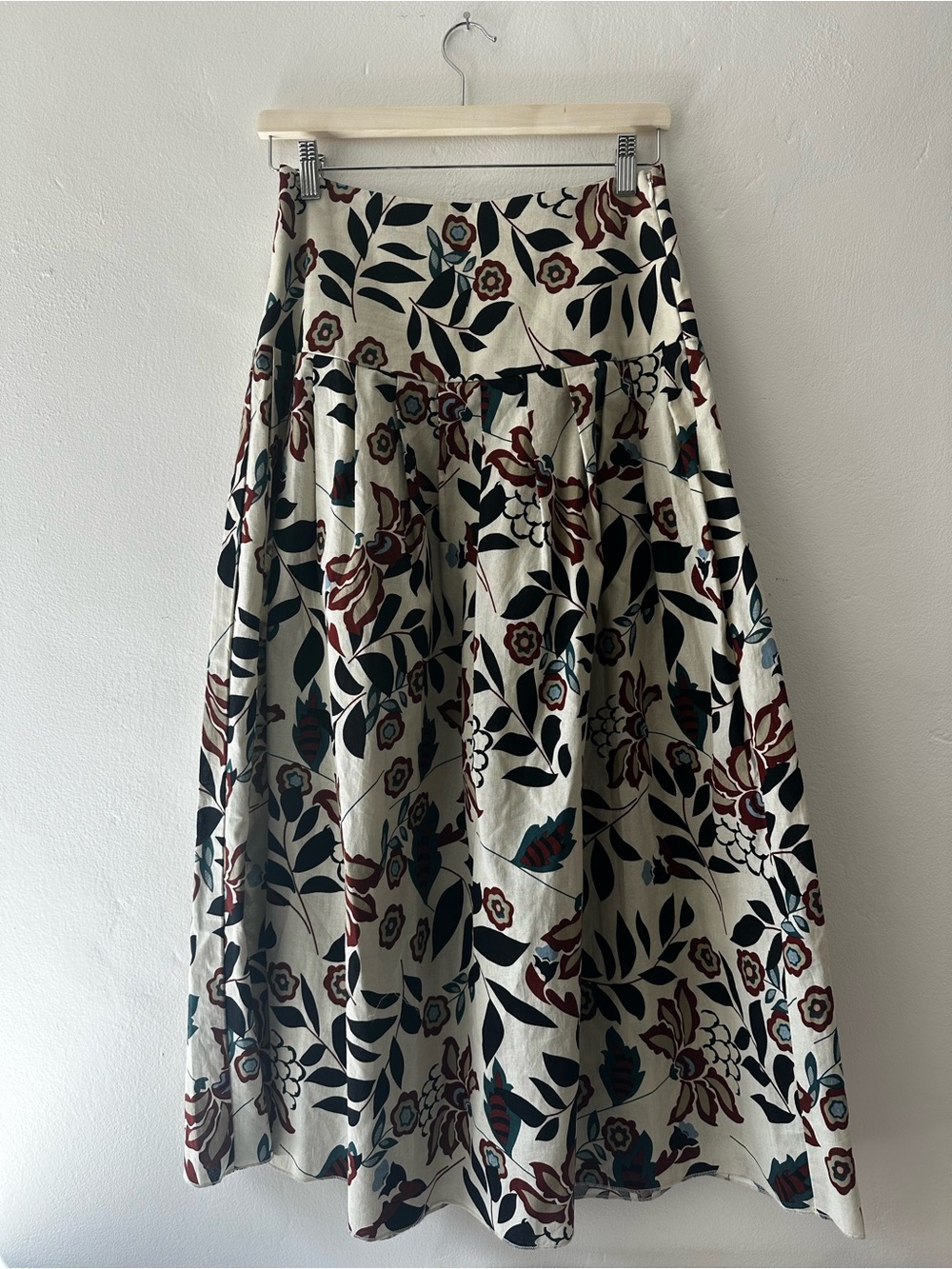 Jacquie the label Maxi Skirt with Burgundy, Teal & Black Floral Pattern